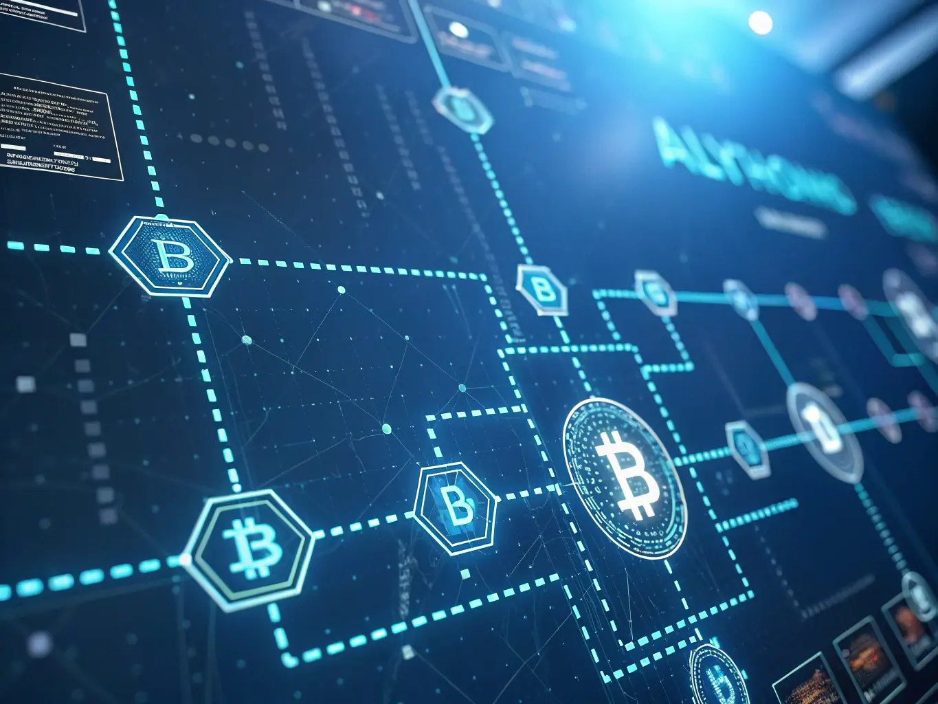 A futuristic, abstract image representing fast blockchain transactions, with glowing lines connecting nodes, symbolizing the speed and efficiency of the Anubis token.
